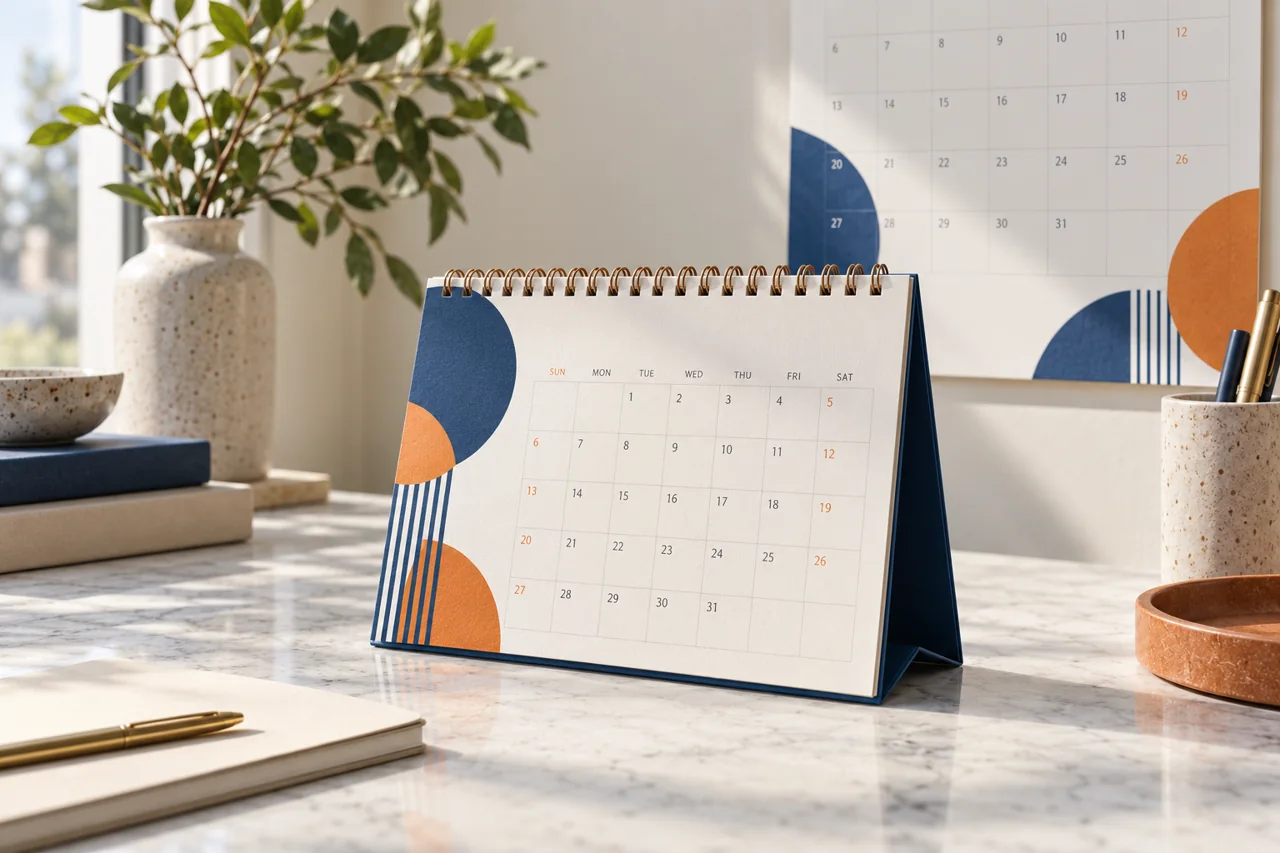 Calendarios personalizados de escritorio y pared con diseño de marca.