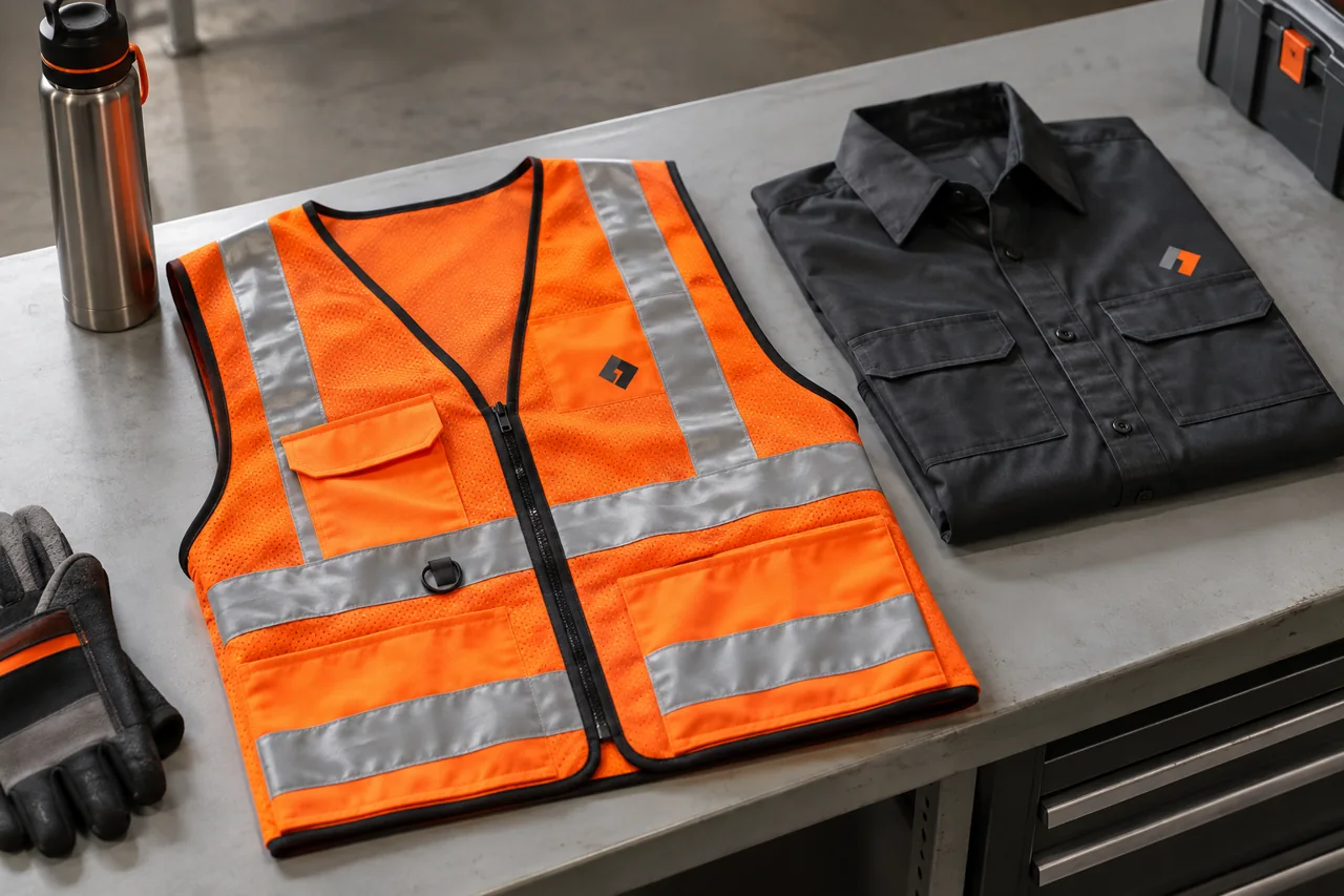 Chaleco reflectivo y camisa de trabajo para identificar equipos.