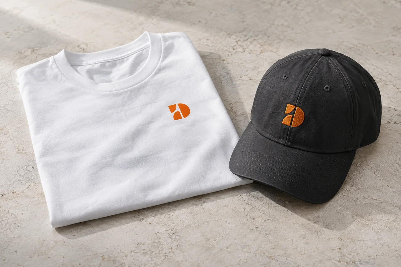Camiseta y gorra coordinadas con la misma identidad visual.